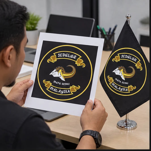 Custom club flags, banners and event gear with an authorized motorcycle club logo shown while approved club artwork is submitted