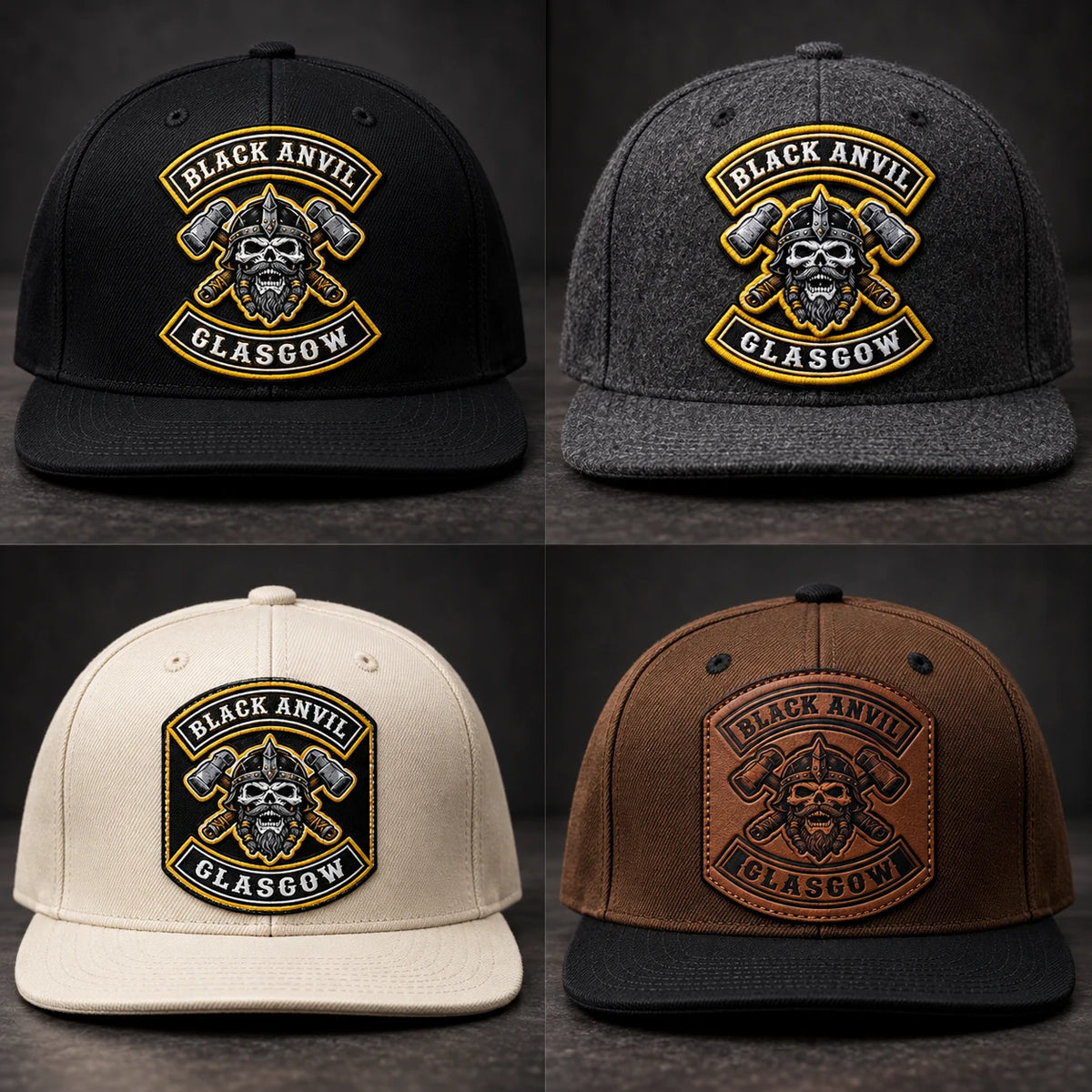 Una comparativa de gorras de visera plana para clubes de motociclistas coteja las opciones de decoración de bordado, tejido, cuero y PVC.