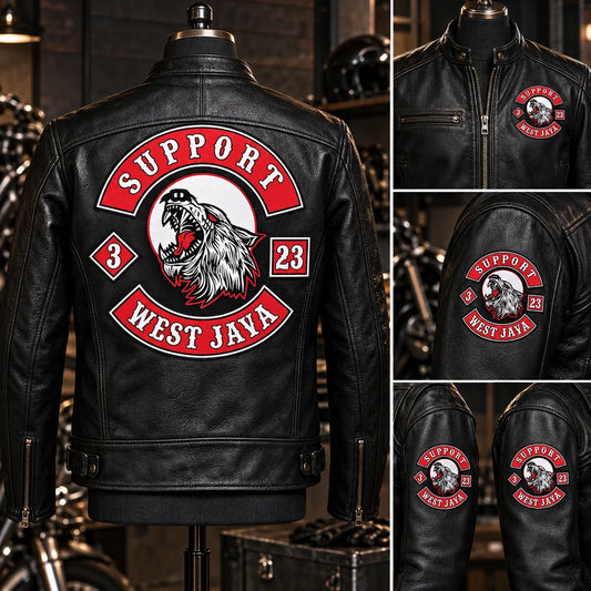 Chapter Name customization on a motorcycle club leather jacket.