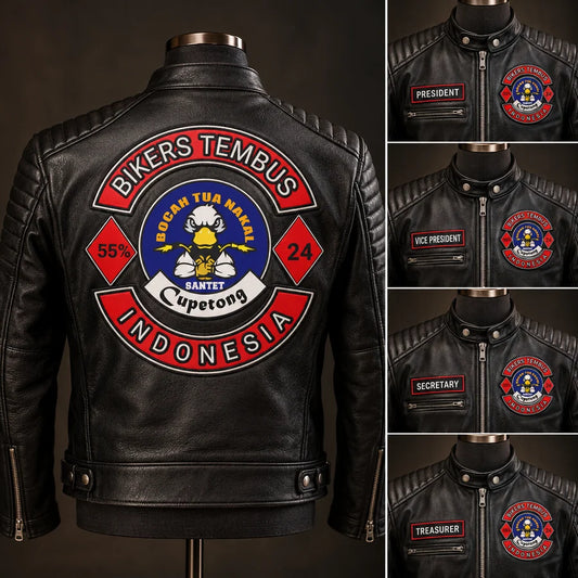 Club Position customization on a motorcycle club leather jacket.