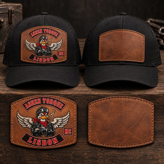 Motorcycle club logo and leather patch templates prepared for design review.