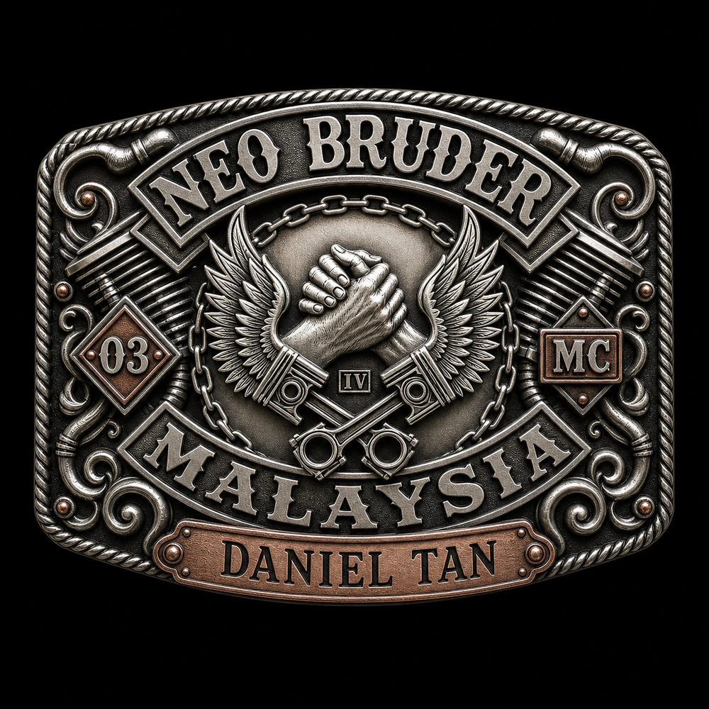 NEO BRUDER motorcycle club member name personalized belt buckle