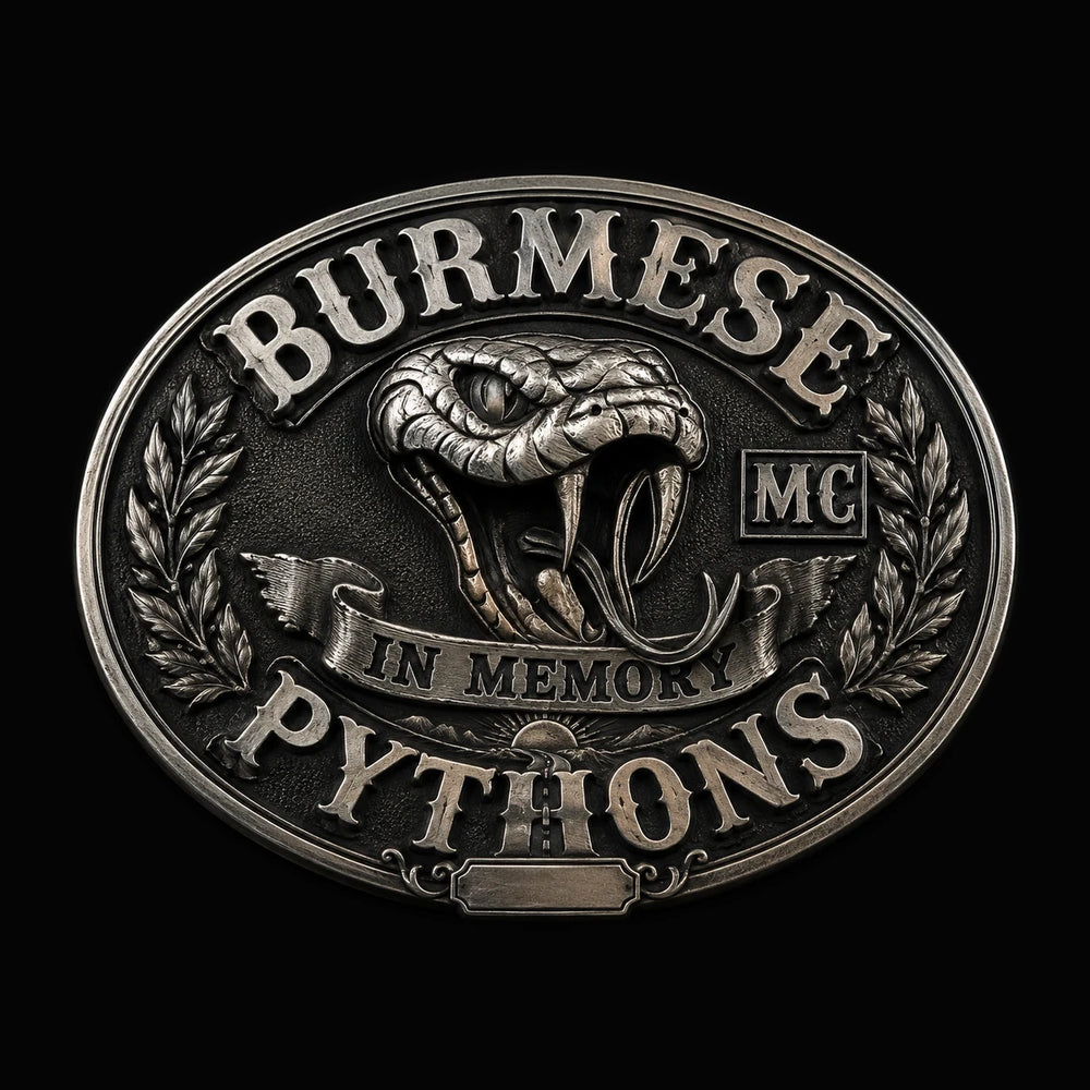 Burmese Pythons motorcycle club memorial ride commemorative belt buckle