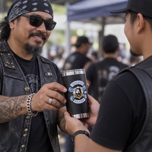 Custom club mugs, coins, plaques and clubhouse merchandise with an authorized motorcycle club logo prepared for club members