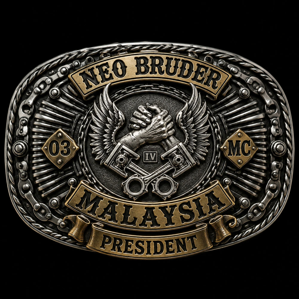 NEO BRUDER motorcycle club officer title personalized belt buckle