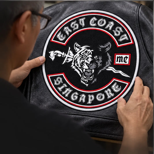 Custom club patches, rockers, pins and badges with an authorized motorcycle club logo shown during sample approval