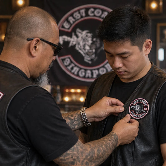 Custom club patches, rockers, pins and badges with an authorized motorcycle club logo prepared for club members
