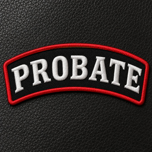 Probate membership status shown as a custom motorcycle club membership patch product.