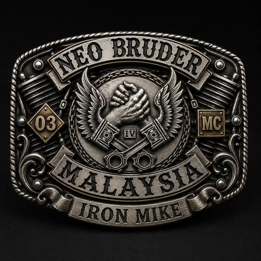 NEO BRUDER motorcycle club road name personalized belt buckle