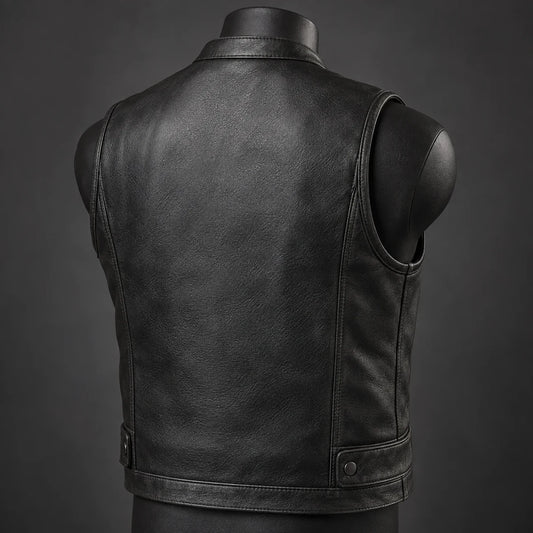 Custom motorcycle club rocker patches aligned around a vest back-panel layout.