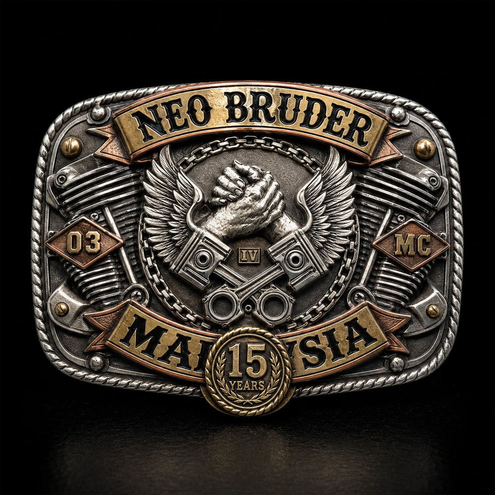 NEO BRUDER motorcycle club years of service personalized belt buckle
