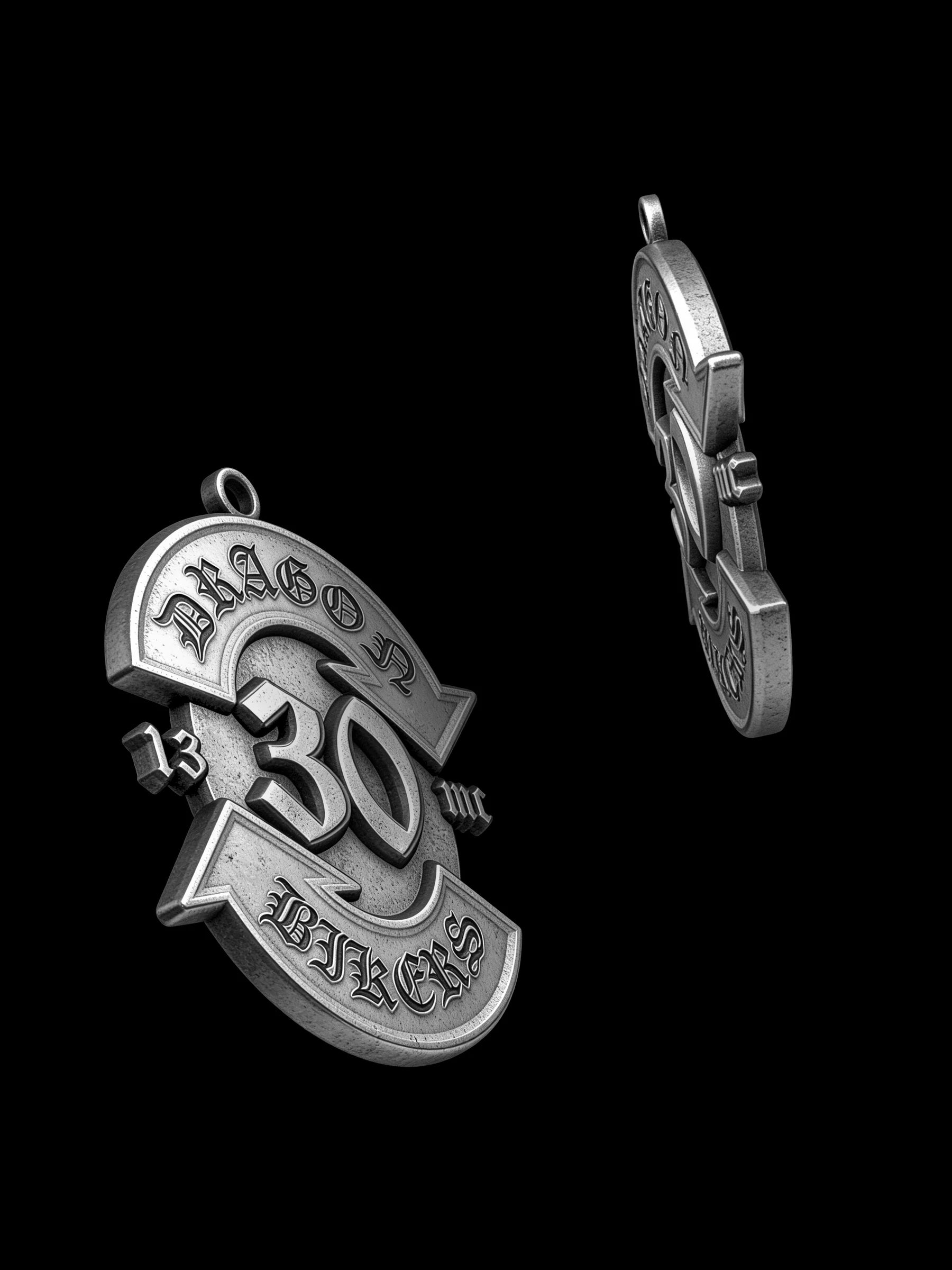 Custom number 30 road emblem motorcycle club pendant craftsmanship reference, with chain
