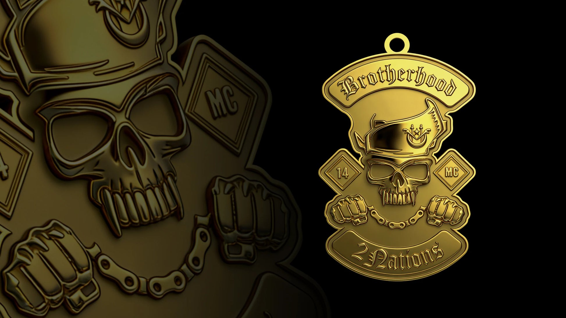 Custom pirate skull motorcycle club pendant craftsmanship reference, gallery layout