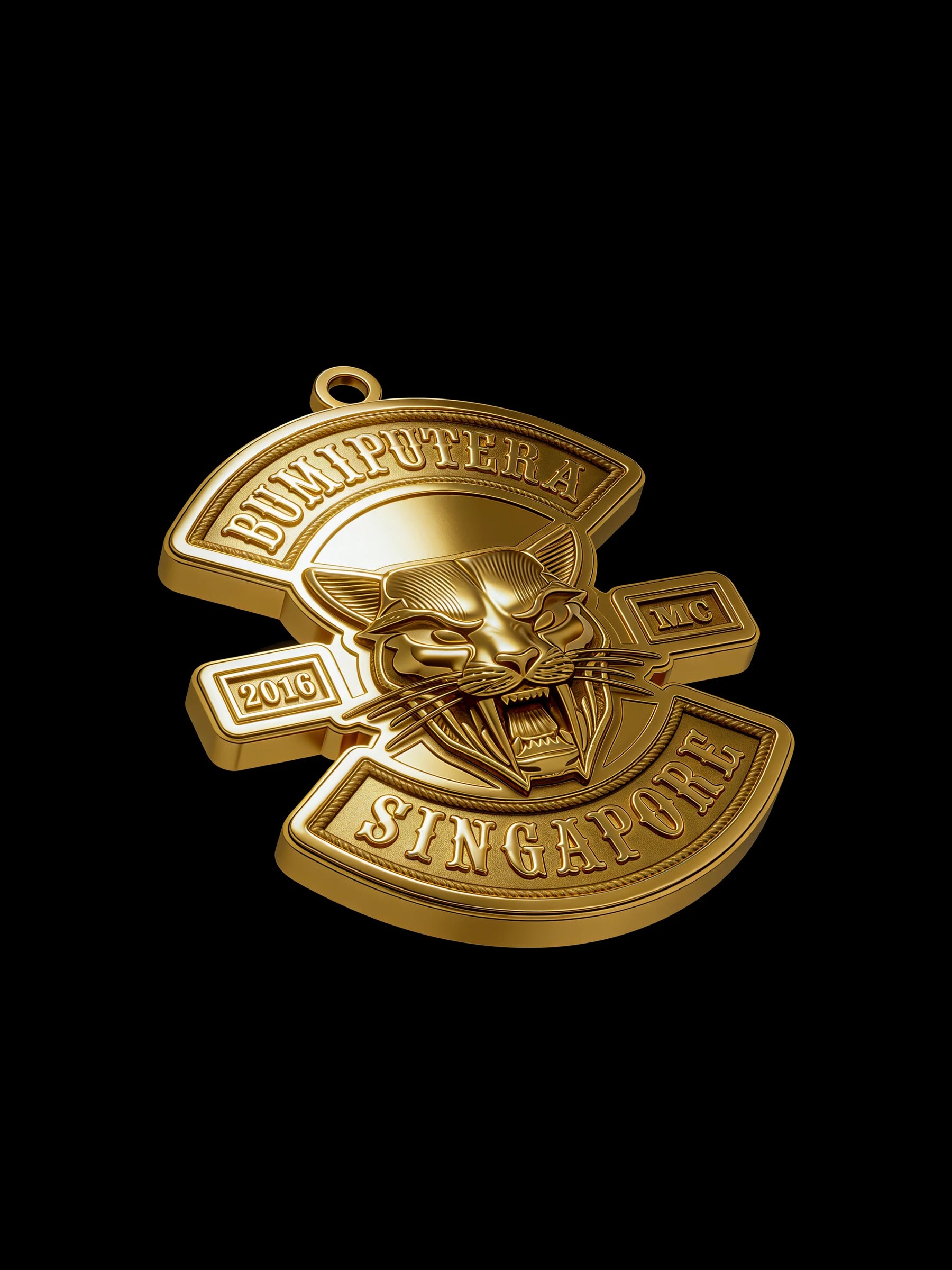 Custom piston skull motorcycle club pendant craftsmanship reference, side profile