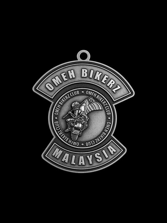 Custom round eagle motorcycle club pendant craftsmanship reference, front view