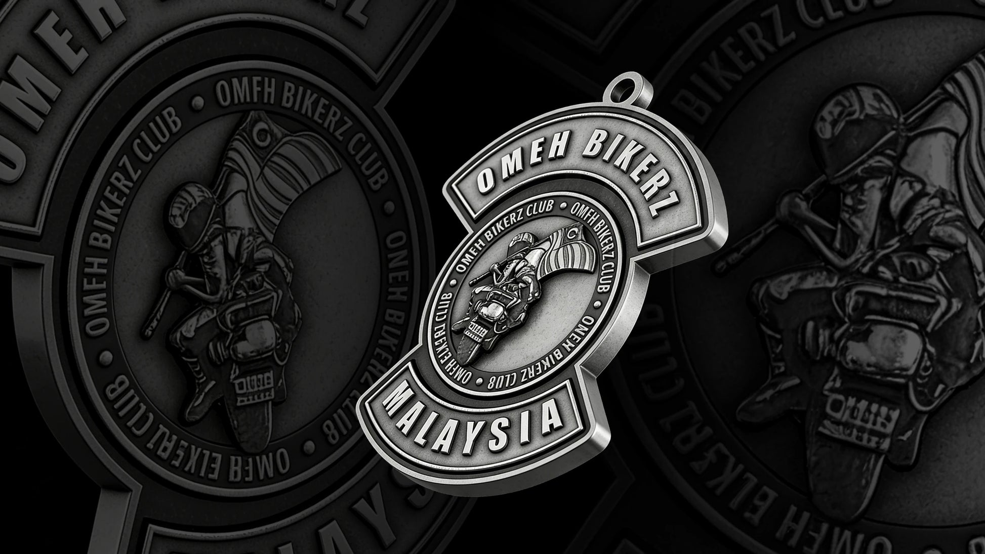 Custom round eagle motorcycle club pendant craftsmanship reference, gallery layout