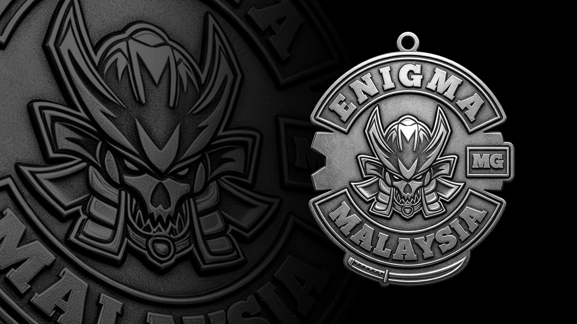 Custom samurai demon motorcycle club pendant craftsmanship reference, gallery layout
