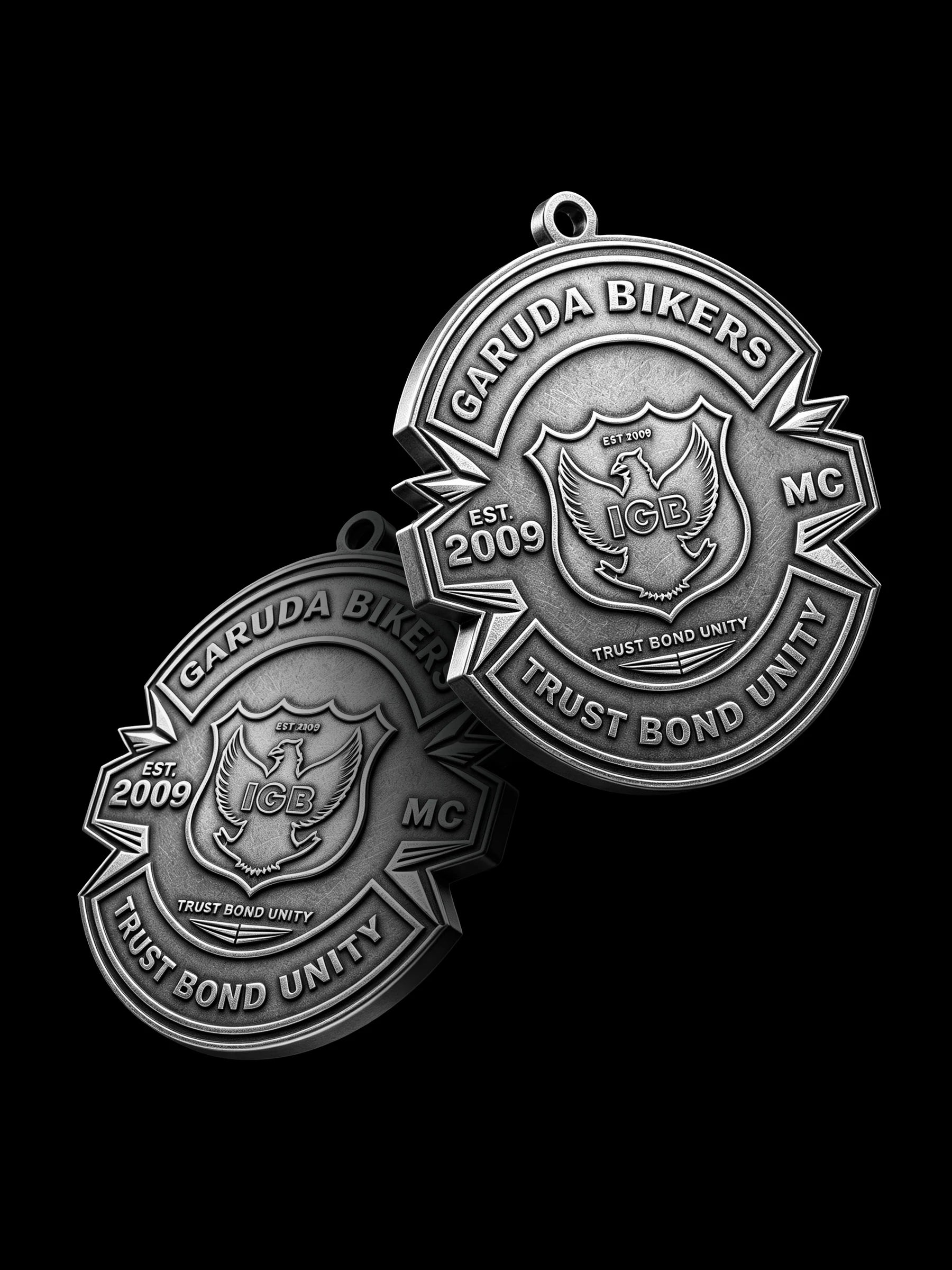 Custom shield emblem motorcycle club pendant craftsmanship reference, with chain
