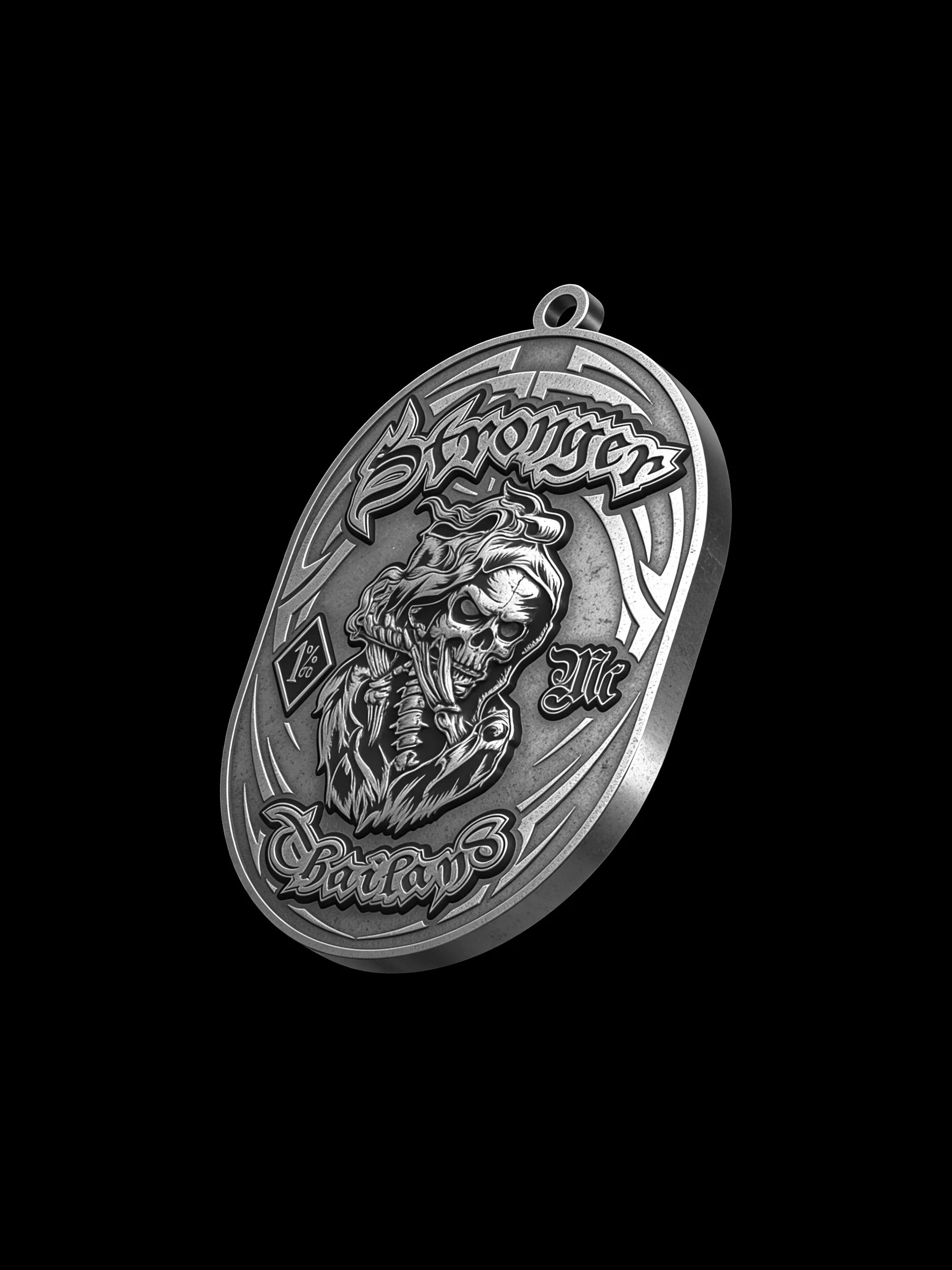 Custom snarling panther motorcycle club pendant craftsmanship reference, left angle