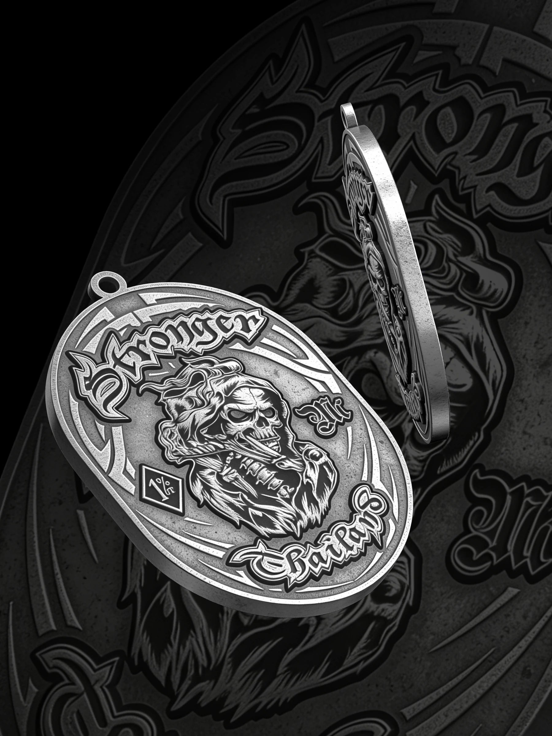 Custom snarling panther motorcycle club pendant craftsmanship reference, paired display