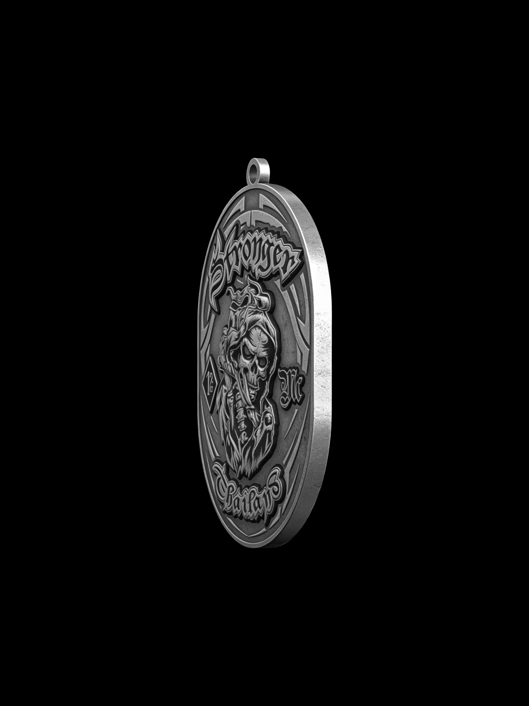 Custom snarling panther motorcycle club pendant craftsmanship reference, three quarter view