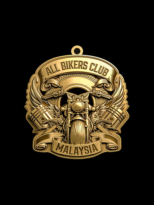 Custom v-twin motorcycle motorcycle club pendant craftsmanship reference, front view