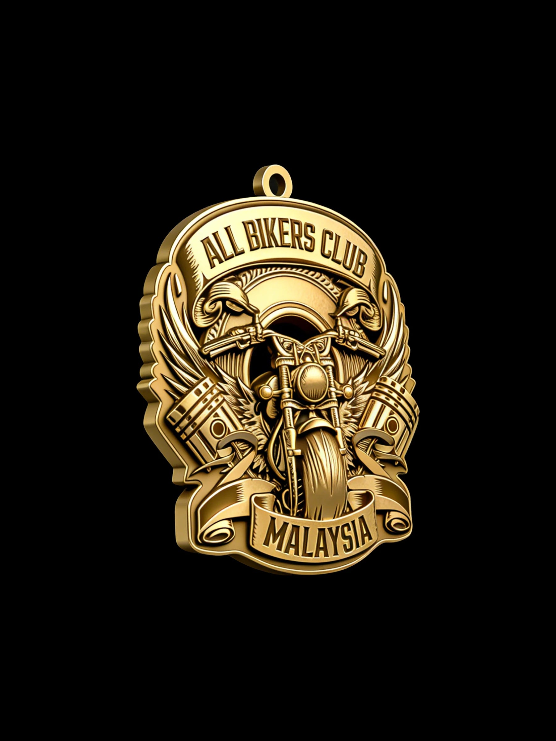 Custom v-twin motorcycle motorcycle club pendant craftsmanship reference, right angle