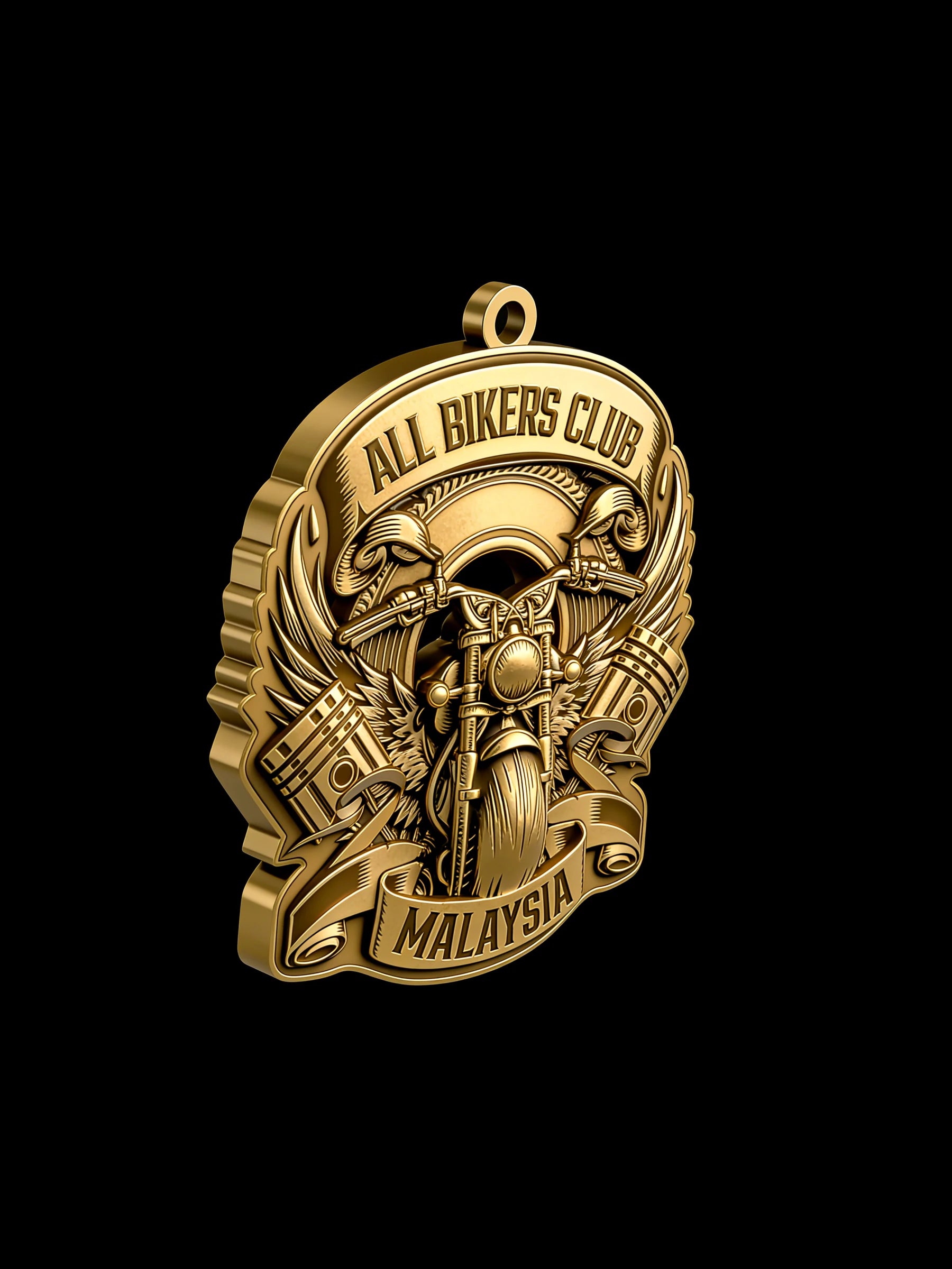 Custom v-twin motorcycle motorcycle club pendant craftsmanship reference, side profile