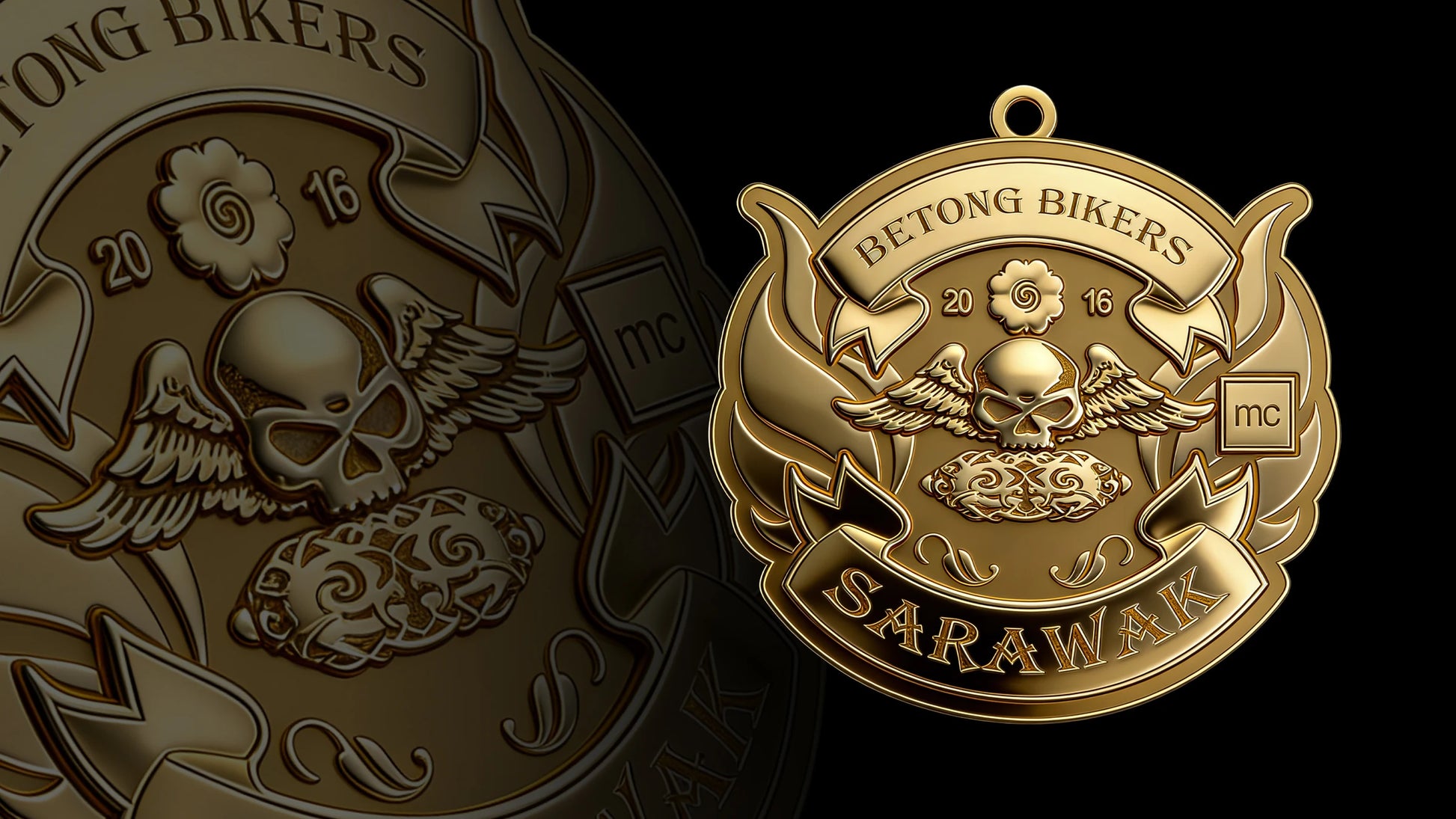 Custom winged skull motorcycle club pendant craftsmanship reference, gallery layout
