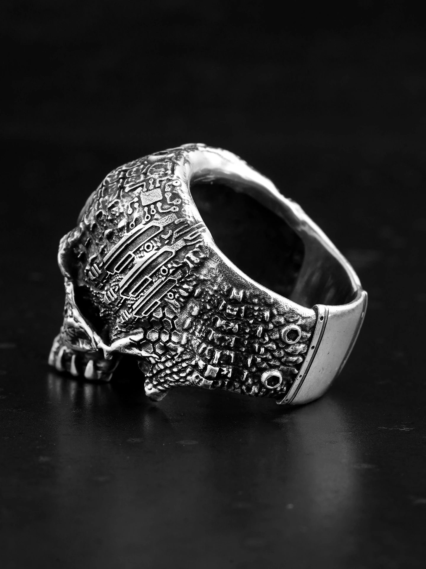 Cyber Skull 925 Sterling Silver Biker Ring product view 3