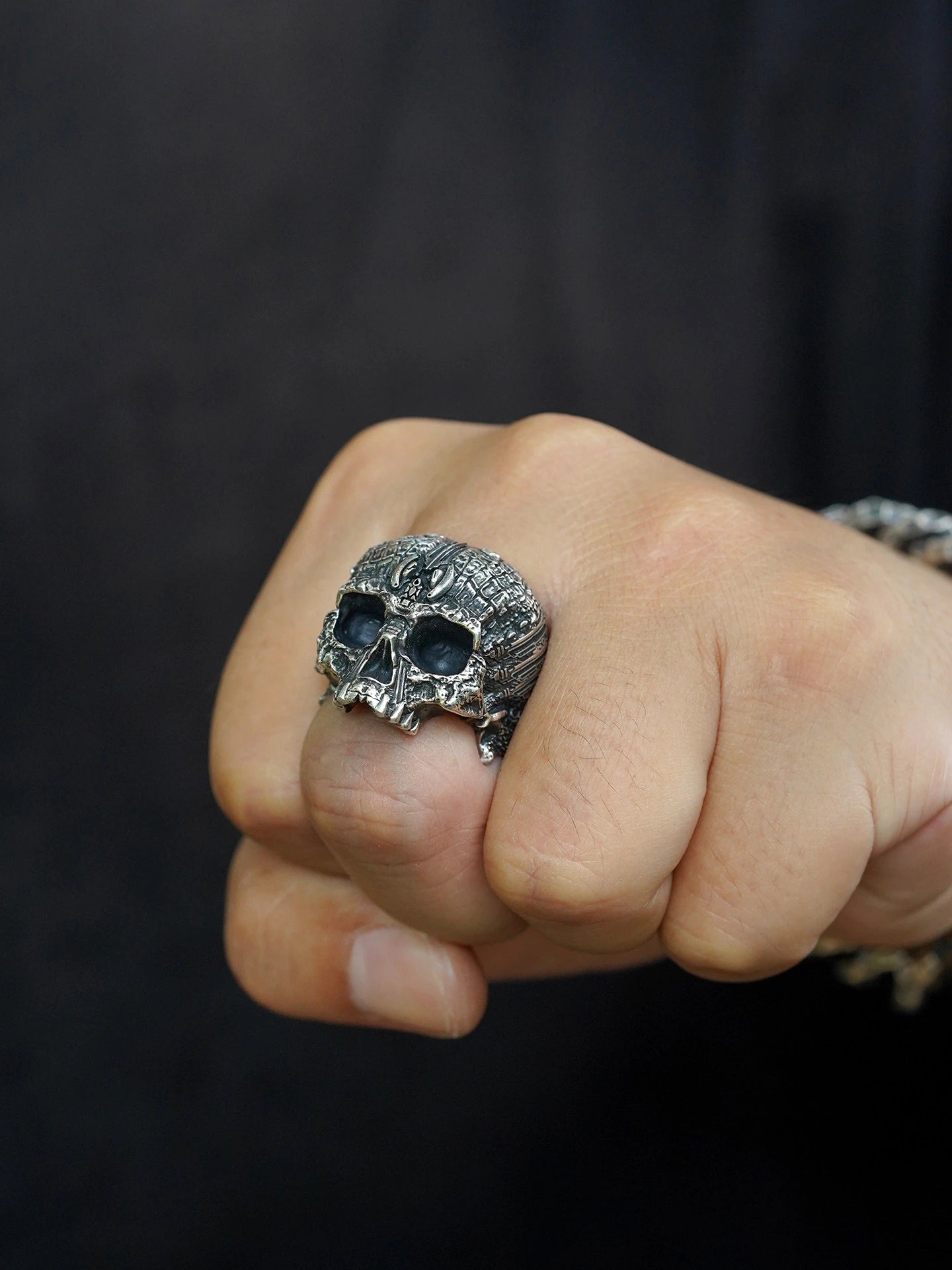 Cyber Skull 925 Sterling Silver Biker Ring product view 4