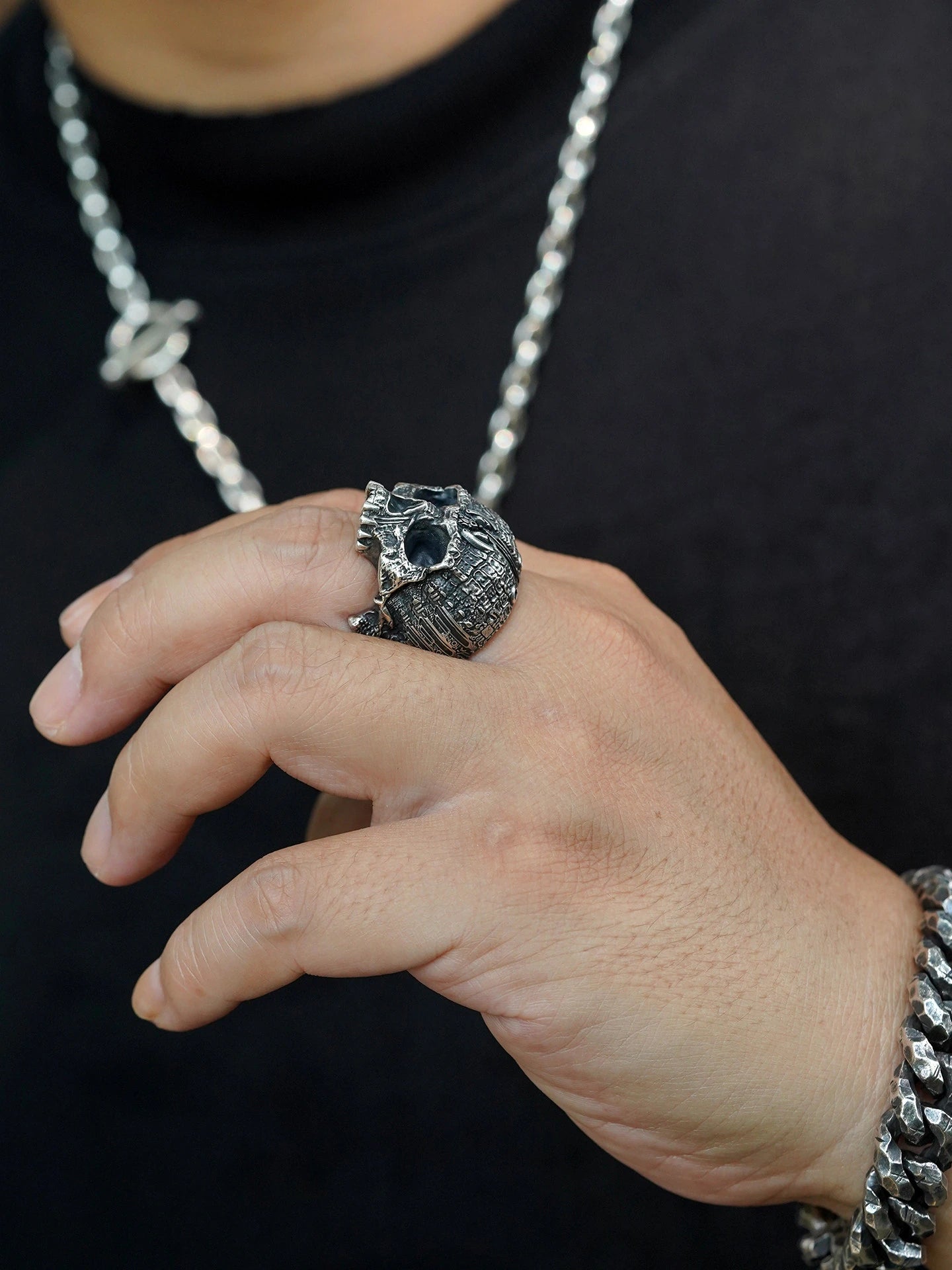 Cyber Skull 925 Sterling Silver Biker Ring product view 5