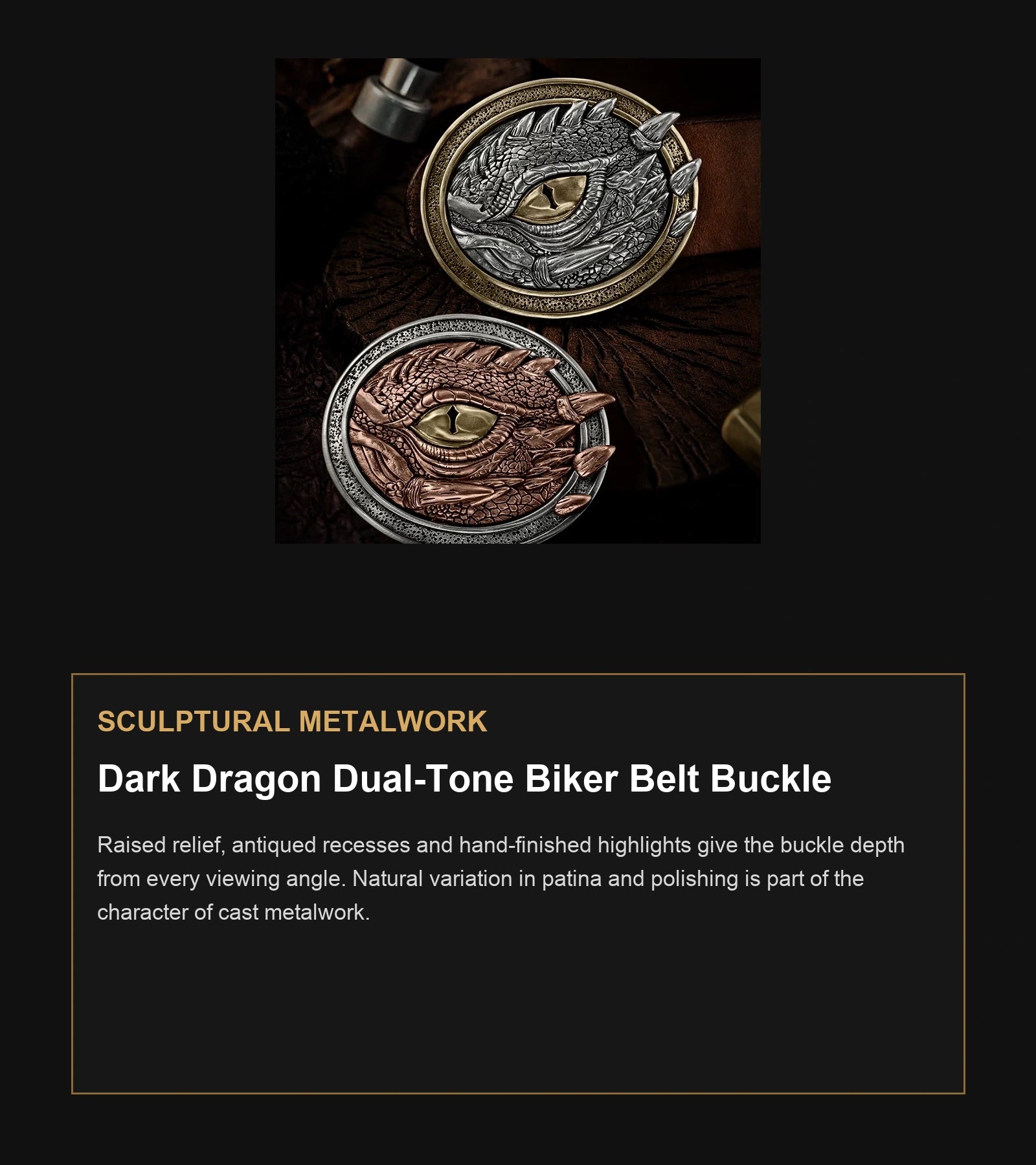 Dark Dragon Dual-Tone Biker Belt Buckle craftsmanship guide in English