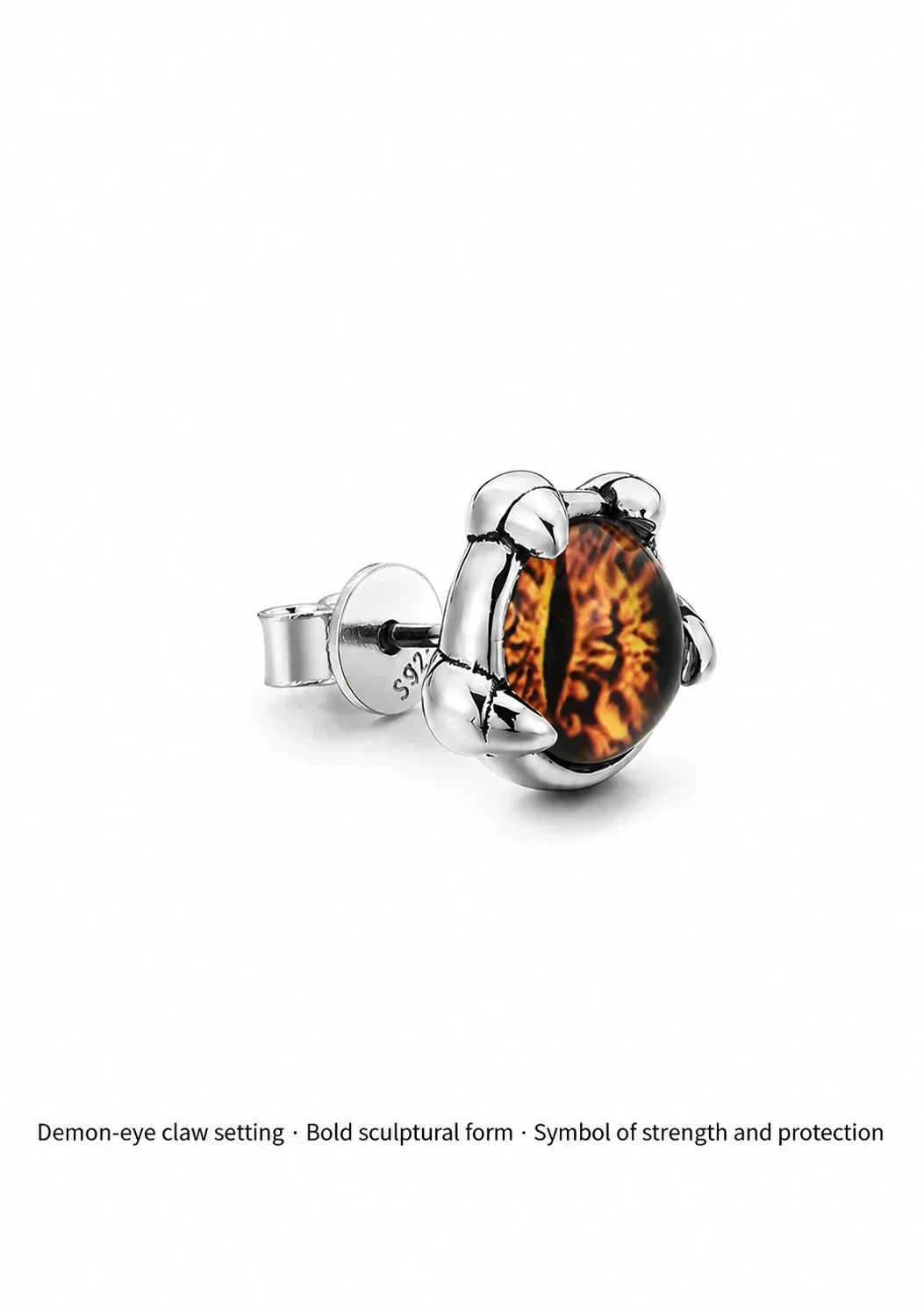 Demon eye stud earrings claw setting and symbolism