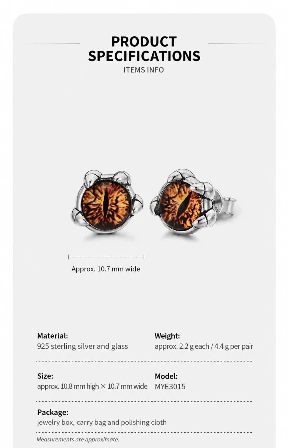 Demon eye stud earrings product specifications