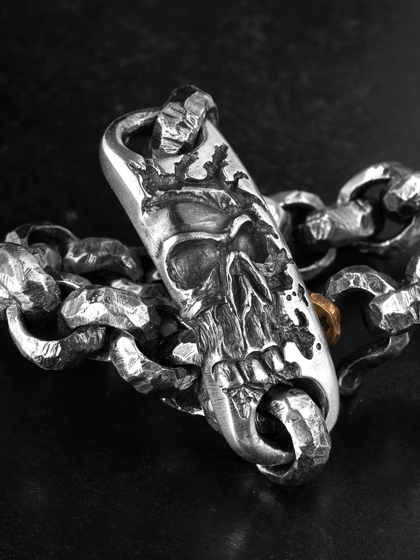 demon skull sterling silver biker bracelet product view 1
