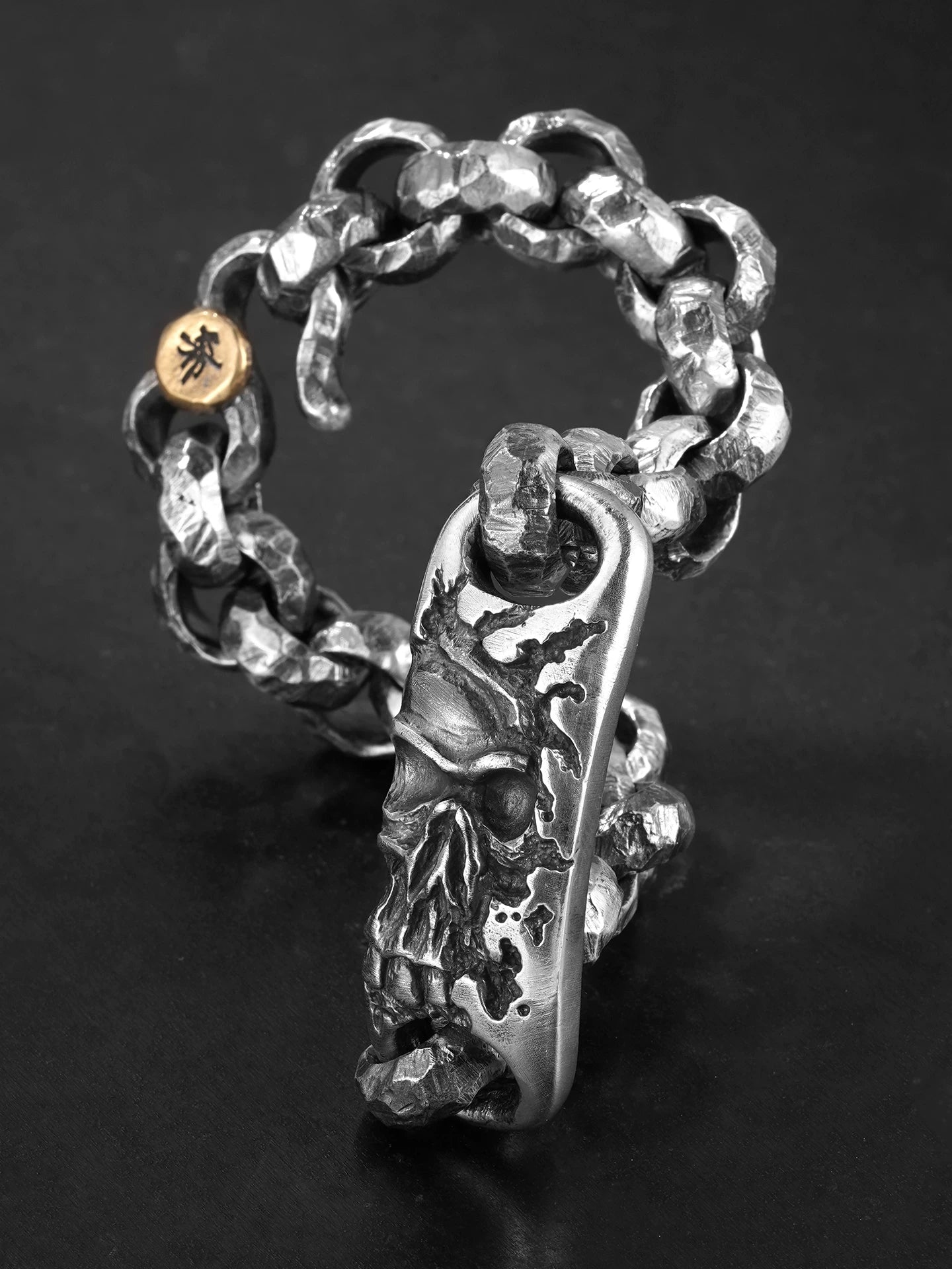 demon skull sterling silver biker bracelet product view 2