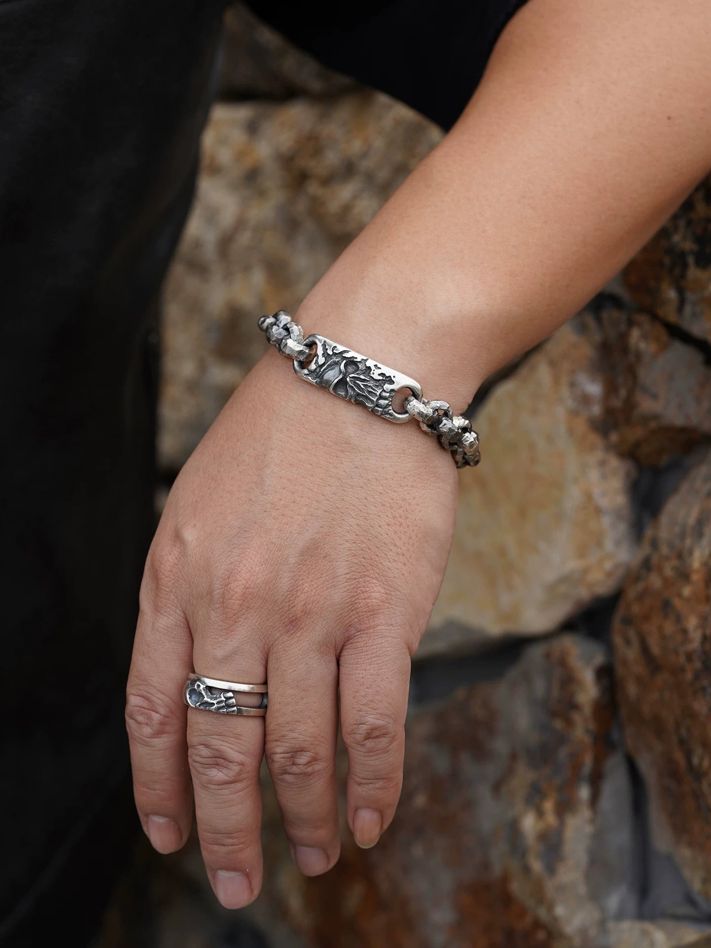 demon skull sterling silver biker bracelet product view 5