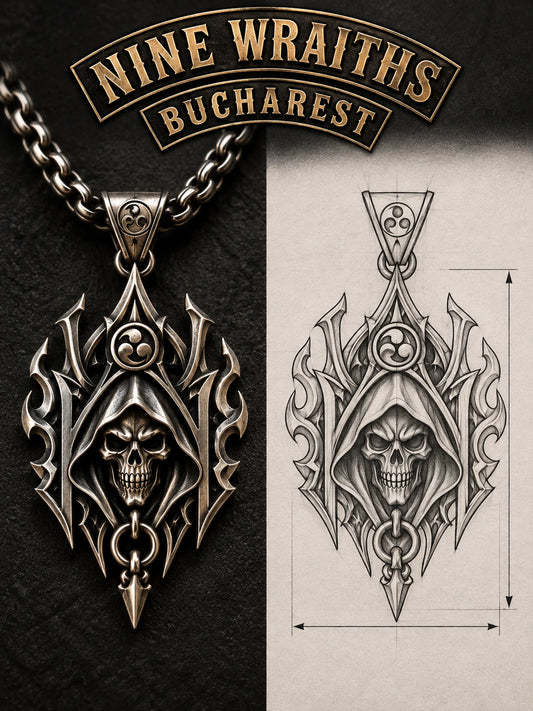 Step 4 — Receive Your Design represented by a unique custom motorcycle-club pendant with complete chain and sculptural mixed-metal architecture.