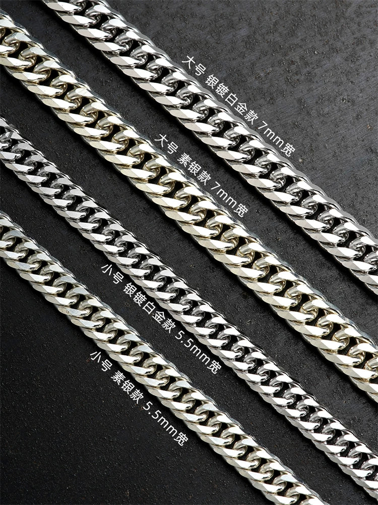 diamond cut curb sterling silver biker necklace view 1