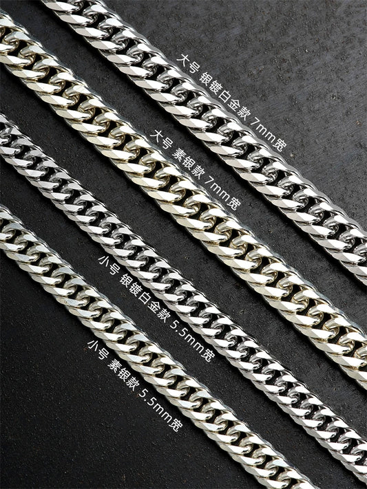 diamond cut curb sterling silver biker necklace view 1