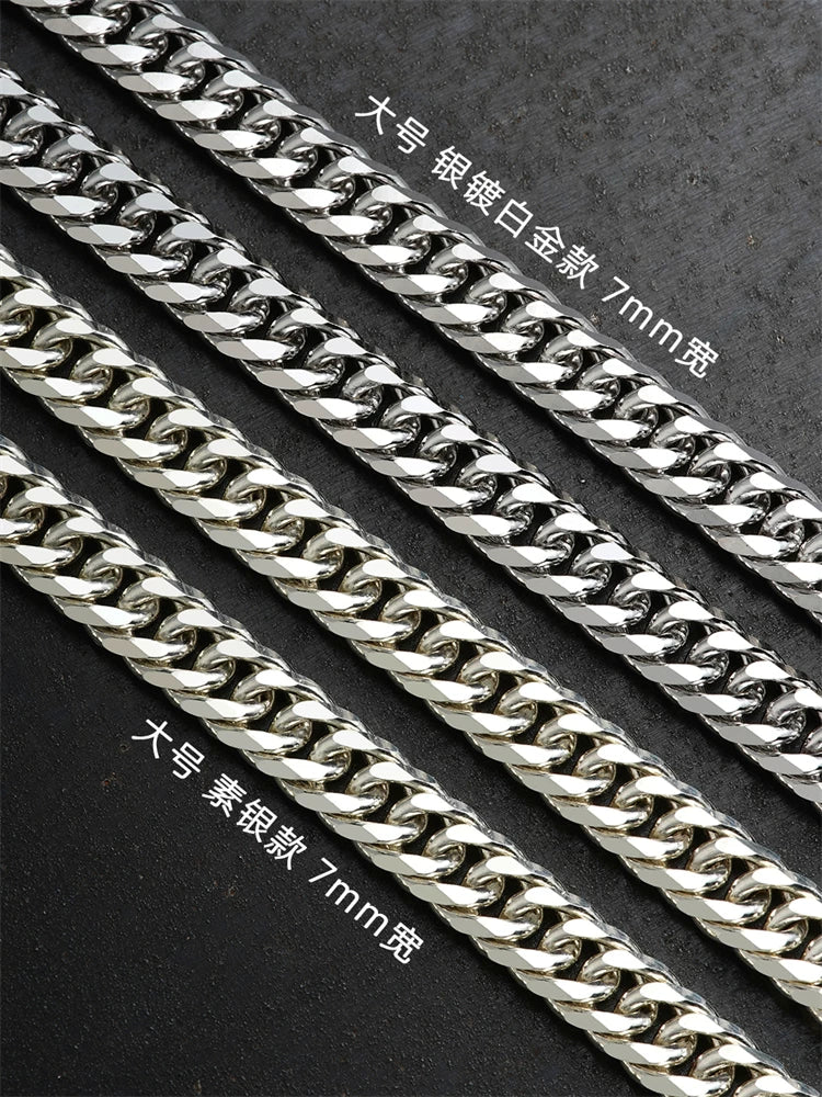 diamond cut curb sterling silver biker necklace view 2