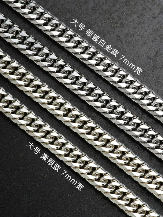 diamond cut curb sterling silver biker necklace view 2