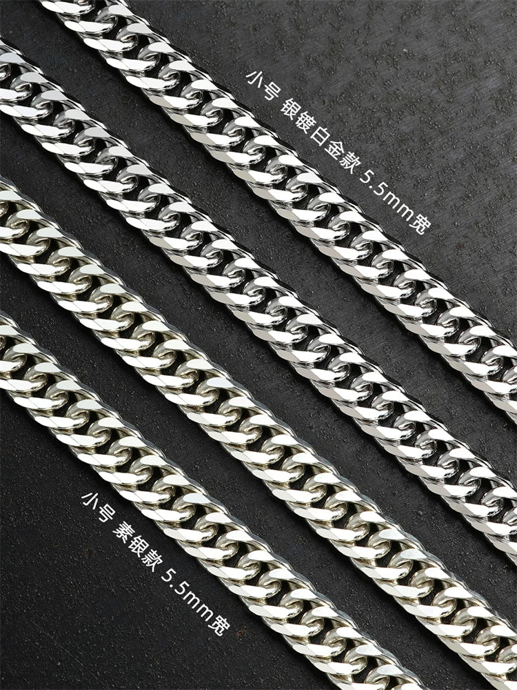 diamond cut curb sterling silver biker necklace view 3