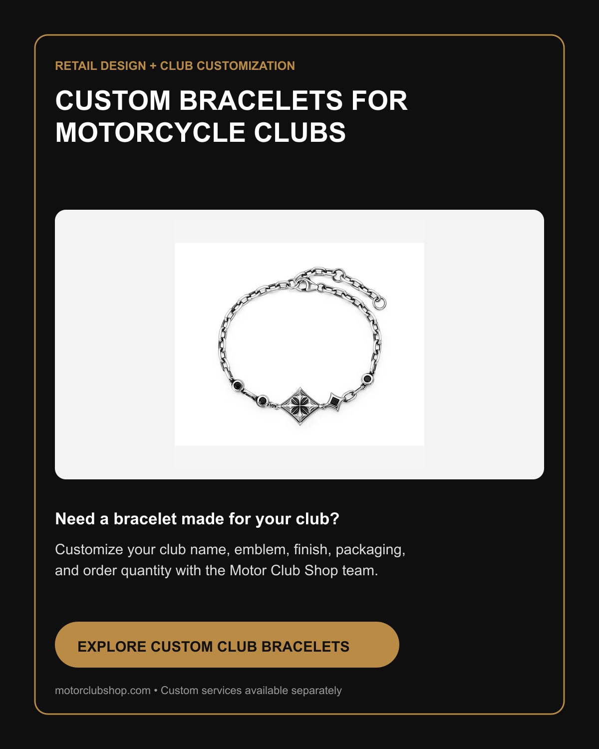 Custom motorcycle club bracelets by Motor Club Shop