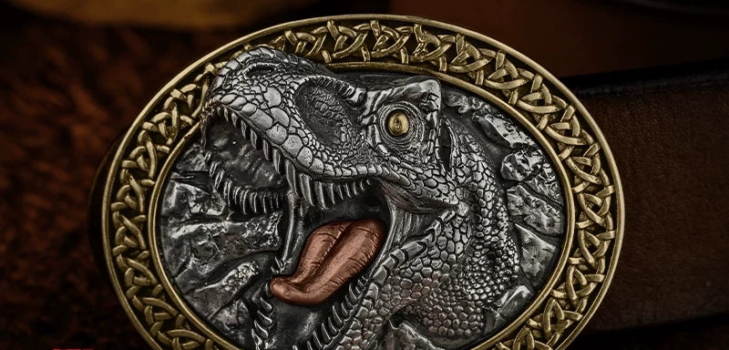 Dinosaur 3D Relief Mixed-Metal Biker Belt Buckle detail view 1