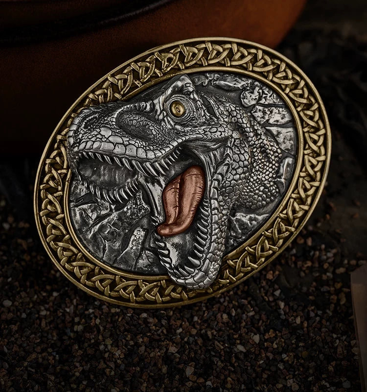 Dinosaur 3D Relief Mixed-Metal Biker Belt Buckle detail view 5