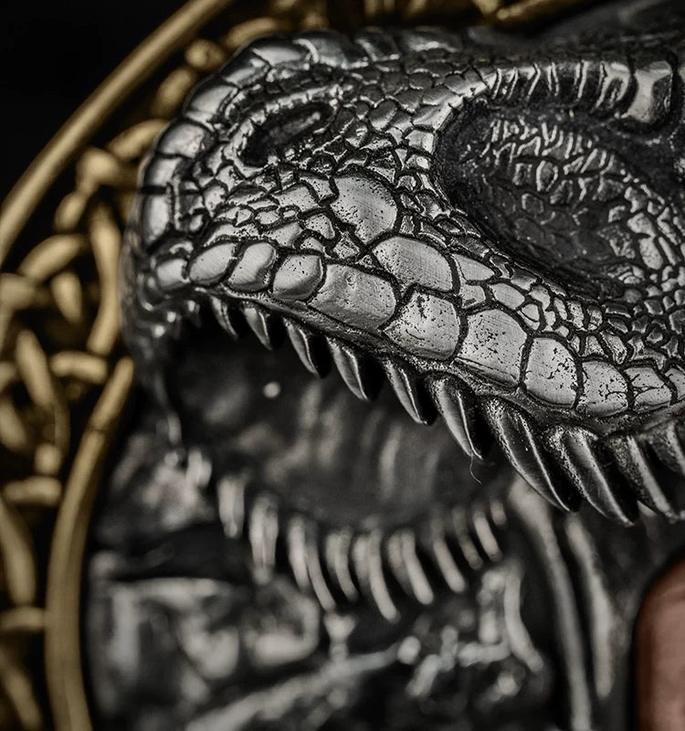 Dinosaur 3D Relief Mixed-Metal Biker Belt Buckle detail view 6