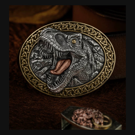 Dinosaur 3D Relief Mixed-Metal Biker Belt Buckle product view