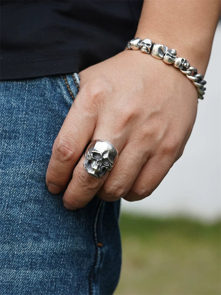 Distressed Skull 925 Sterling Silver Biker Ring product view 3
